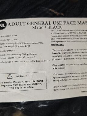 Never Opened: Next Level Apparel Black Adult Face Mask - Reusable 48PK